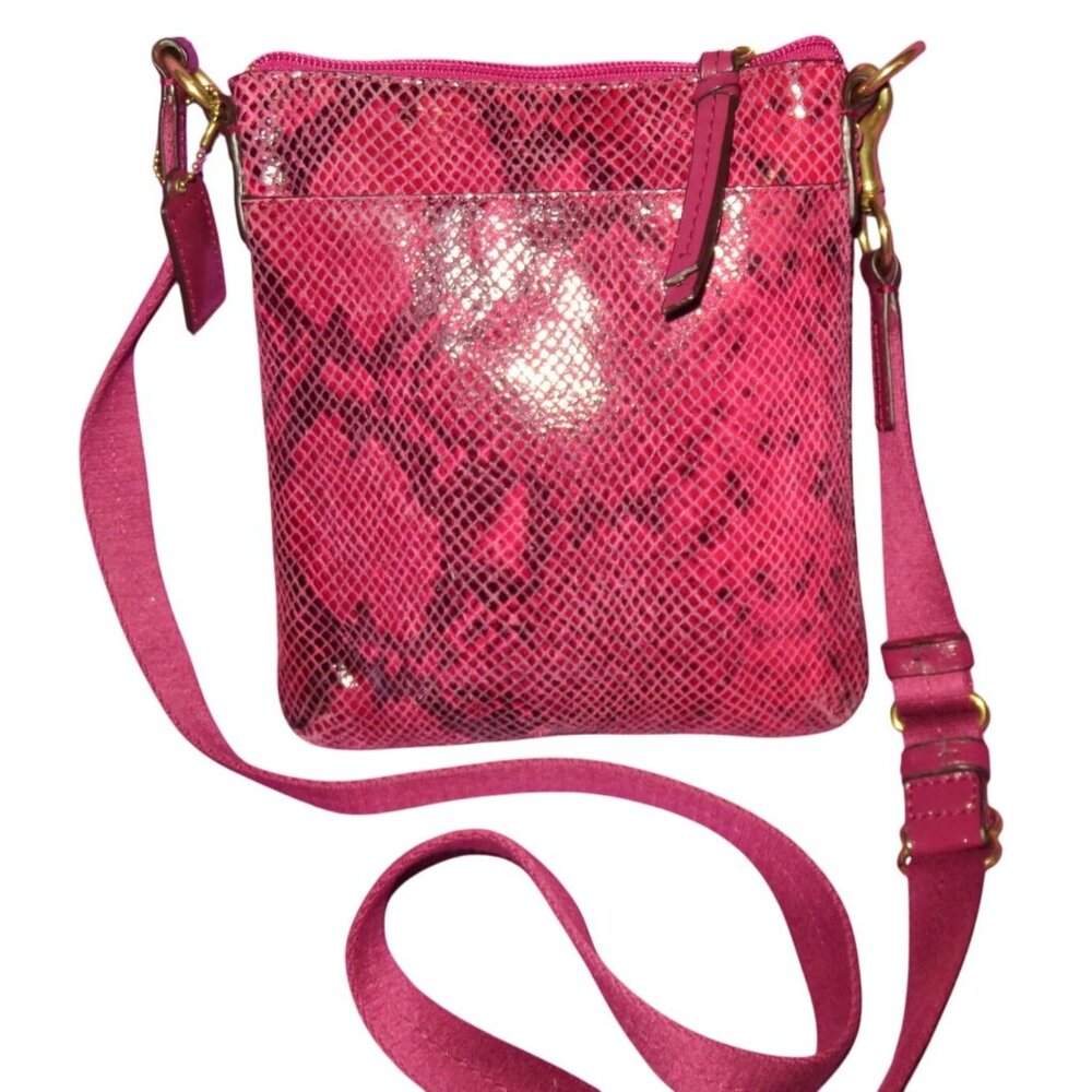 Coach Raspberry Python Embossed Leather Crossbody Messenger Bag in Red Raspberry - Picture 2 of 9
